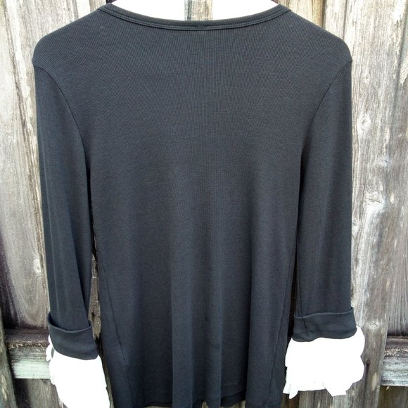 Cop Copine brown ribbed knit L/S top 3 tier ruffle - Picture 9 of 13